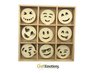 Ornament emoticons box 10.5x10.5cm p/45st hout