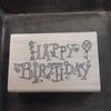 Stempel Getekend Happy Birthday 8.3x5.5cm p/st hout