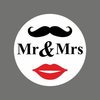 Stickers mr &amp; mrs snor en lippen p/500st wit/zwart 40mm