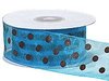 Lint  blauw 38mm p/mtr stip organza bruin