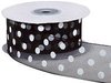 Lint zwart/wit 38mm p/mtr stip organza 