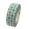 Masking tape groen/roze blokjes 15mm p/10m 
