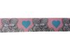 Lint roze beertjes 22mm p/m blauw hart