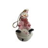 Kerstbel met sneeuwpop 9cm p/st wit