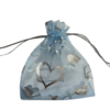 Zakken lichtblauw 7.5x10cm p/5st organza hartjes