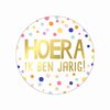 Sticker Hoera ik ben Jarig! confetti 50mm p/20st