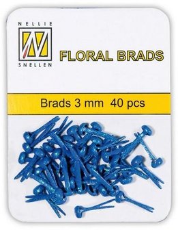 Brads blauw 3mm p/40st glitter