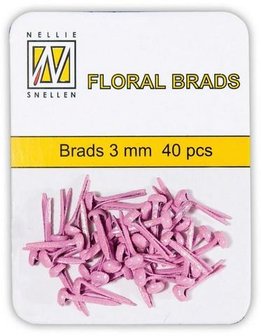 Brads roze 3mm p/40st glitter