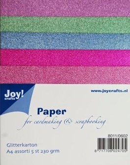 Glitterkarton gekleurd A4 p/5vel