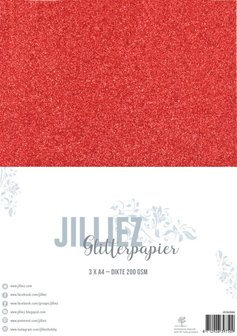 Glitterpapier rood A4 p/3vel 
