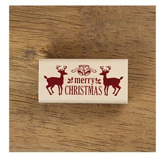 Stempel elanden en merry christmas 6x3cm p/st hout