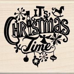 Stempel Its Christmas Time 7x7cm p/st hout