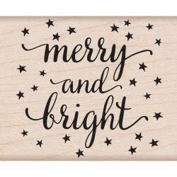Stempel merry and bright 6.5x3.5cm p/st hout