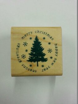 Stempel christmas &amp; new year kerstboom 3.5cm p/st hout