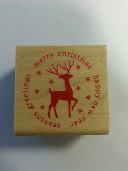 Stempel rendier en Merry christmas rood 3.6cm p/st hout