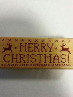 Stempel Merry christmas stitch met rendieren 5.8x3.5cm p/st hout
