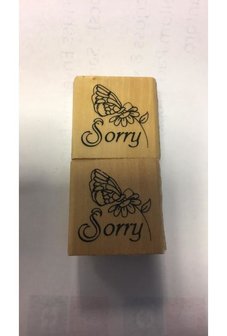 Stempel sorry met vlinder 3.3x3.3cm p/st hout