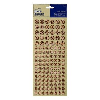 Stickers alfabet 1.7cm p/126st kurk