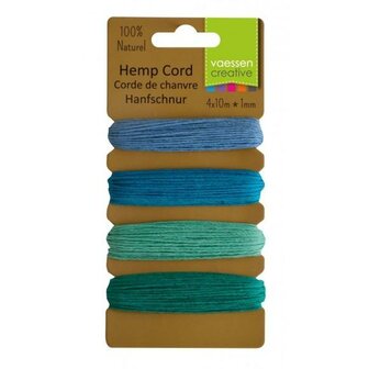 Hemp cord blauw/groen 1mm p/40mtr 4 kleuren