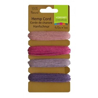 Hemp cord paars 1mm p/40mtr 4 kleuren