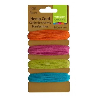 Hemp cord summer 1mm p/40mtr 4 kleuren