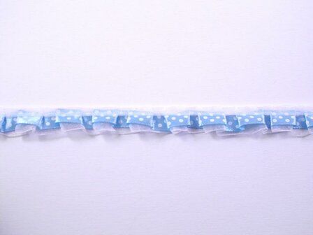 Lint lichtblauw satijn 19mm p/mtr stip organza/roezel 