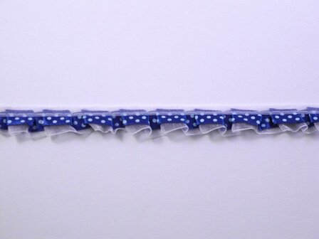 Lint kobaltblauw satijn 19mm p/mtr stip organza/roezel 