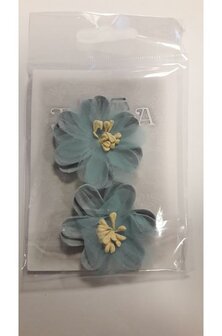 Bloemen blauw 5cm p/2st meeldraad vintage