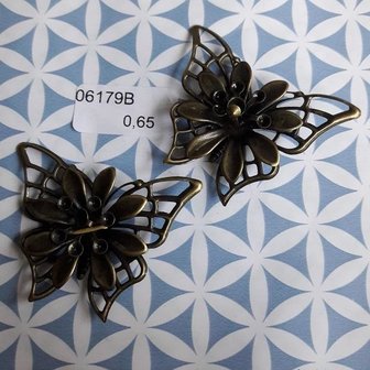 Filigraan 4cm p/st vlinder met bloem brons