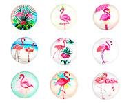 Cabochons/plakstenen flamingo2 print 25mm p/10st glas