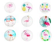 Cabochons/plakstenen flamingo print 25mm p/10st glas