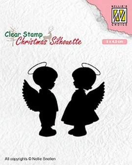 Clear stamp Christmas Silhouette engelen jongen meisje p/st