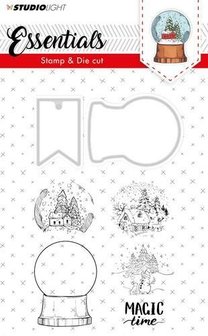 Clear stamp &amp; stans nr.18 Basic A6 p/set sneeuwbol 