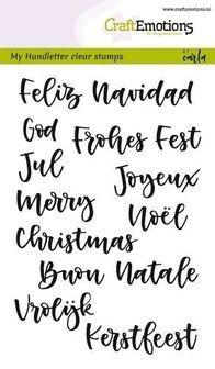 Clear stamp handletter kerst in 7 talen A6 p/st