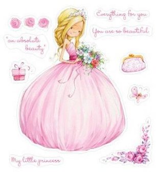Clear stamp roze prinses met bolle jurk 10x11cm p/st