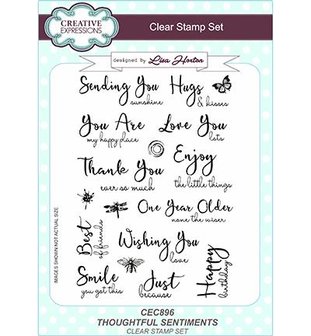 Clear stamp Thoughtful Sentiments sending A5 p/set