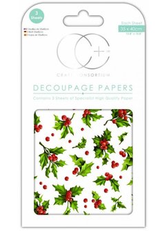 Decoupage Papers Holly Sprigs 35x40cm p/3vel  