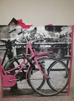 Draagtas roze 45x46cm p/st luxe met Fiets 