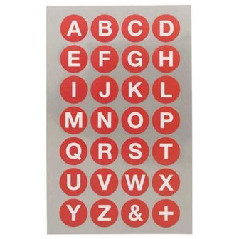 Stickers rood ABC rondjes 18mm p/112st