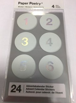 Stickers Adventcijfers 1-24 2.9cm Mint/zilver p/set