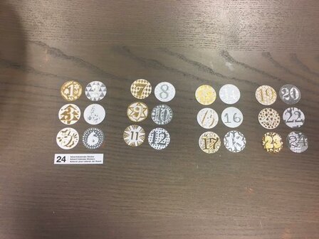 Stickers Adventcijfers 1-24 zilver/goud p/set