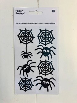 Stickers glitter spinnenweb en spin p/8st