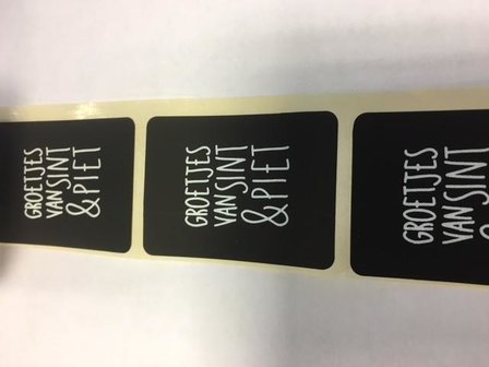 Stickers zwart groetjes van sint en piet 3.2x4.3cm p/10st