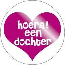Stickers roze Hoera een dochter in hartje p/20st