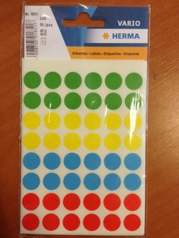 Stickers rond 12mm p/240st diverse kleuren