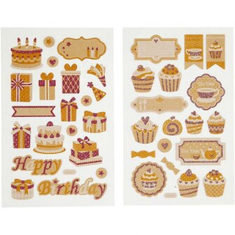 Stickers Verjaardag en Cupcakes 10x16cm p/4vel