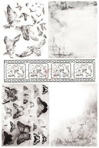 Tracing paper 01 decorative paper duiven vlinders p/vel