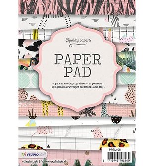 Paper pad nr.106 dierenprint A5 p/36vel roze