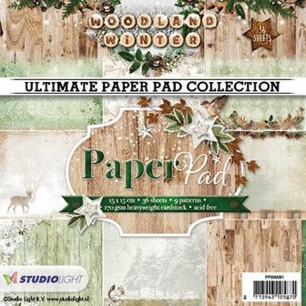 Paper pad nr.91 woodland winter 15x15cm p/36vel