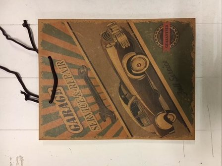 Draagtas Vintage auto 21x11x27cm p/st grijs papier